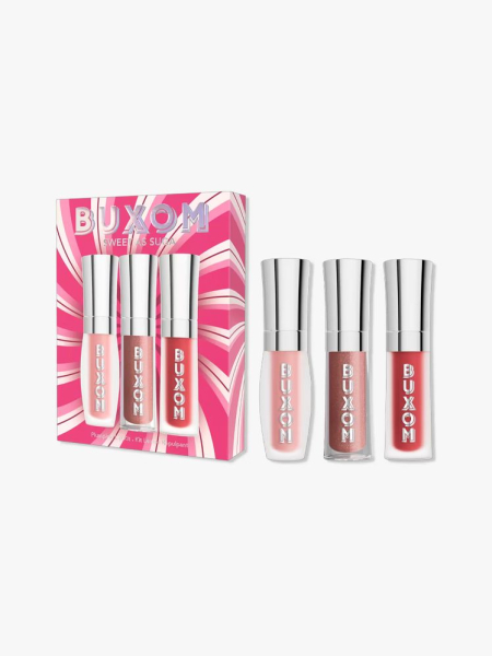 Buxom Sweet As Suga Mini Lip Plumping Trio in branded components on a light gray background