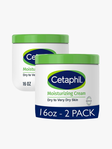 Cetaphil Face & Body Moisturizer in branded components on a light gray background
